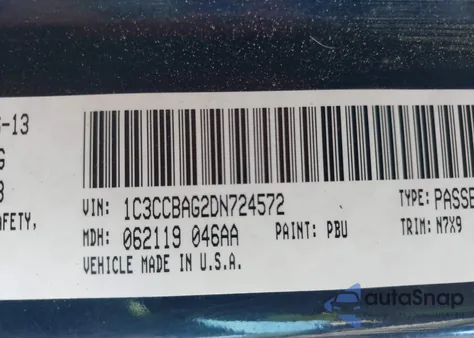 2013 Chrysler 200 Lx из США, поврежденный, VIN 1C3CCBAG2DN724572